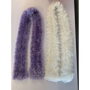Y2K Skinny Scarf Eyelash Yarn Knit Fuzzy Hairy Furry Lilac Purple White Fairy